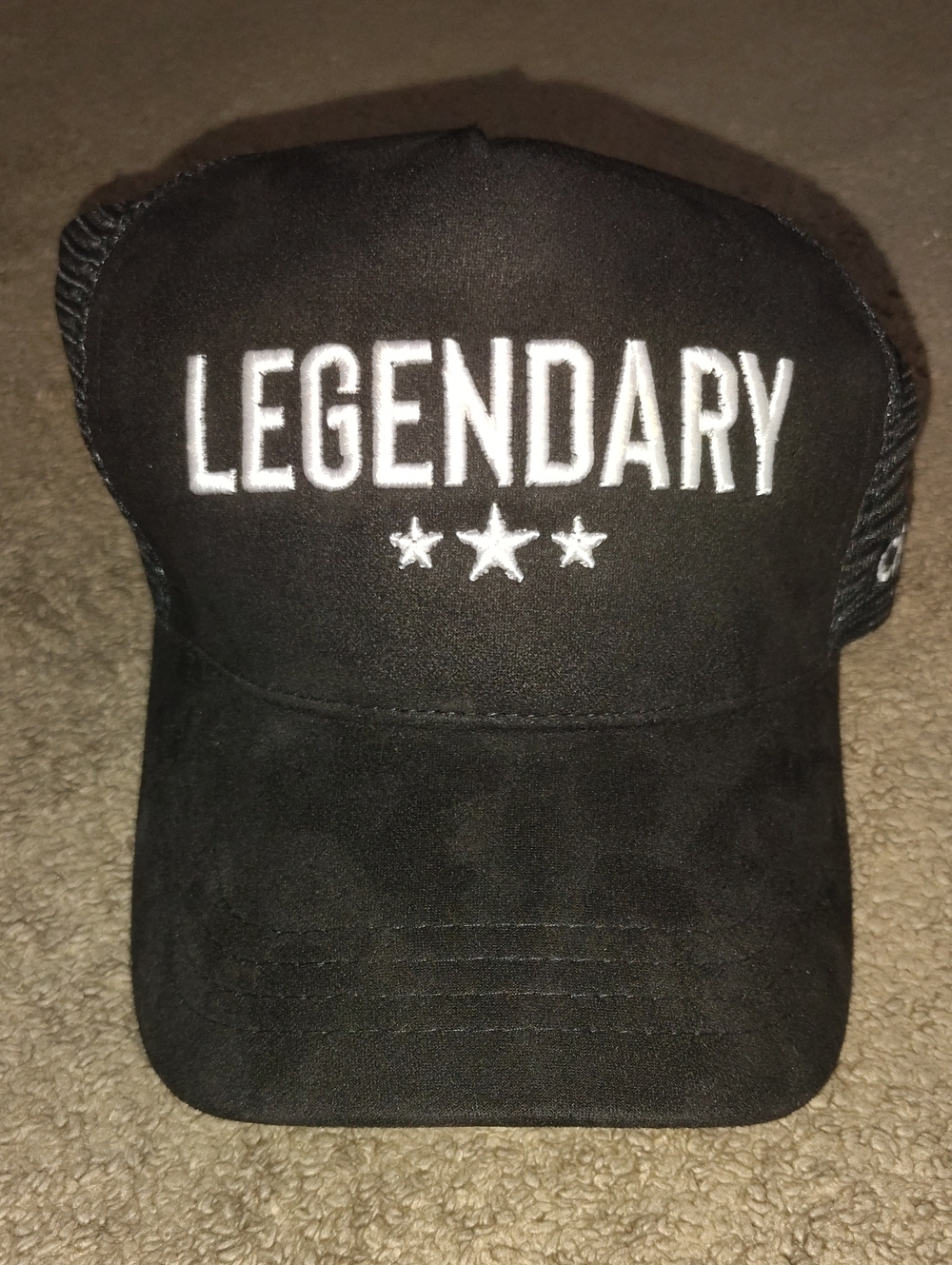 LEGENDARY Black Trucker Hat with Embroidered Text